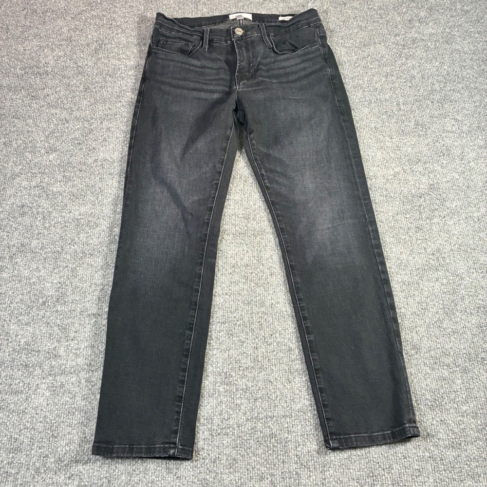 FRAME Le Garcon Crop Jeans Womens 25 Black Slim Boyfriend Manserra Denim